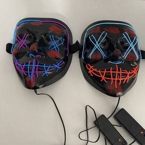 2 Light Up LED Mask 3 Modes Costume Rave Cosplay Party Purge Halloween Clubbing